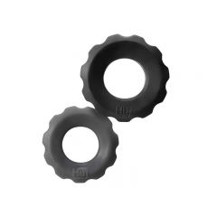 Hunkyjunk Cock Ring 2 Size Pack - Black Tar and Stone
