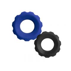Hunkyjunk Cock Ring 2 Size Pack - Cobalt Blue and Black Tar
