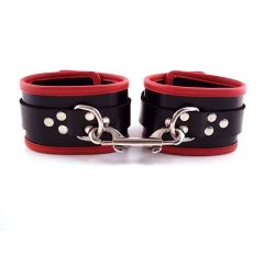 Plain Leather Wrist Cuffs with Coloured Piping-Red