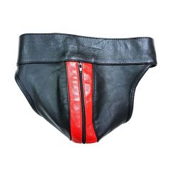 Leather Zip Jock with Coloured Strip-Red
